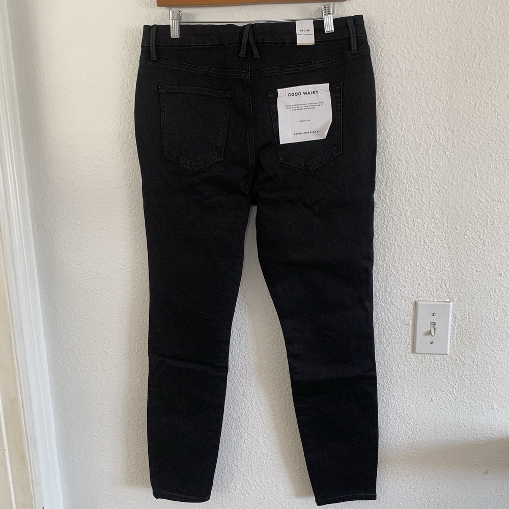 Good American Black High Button Fly Skinny Black GWEB961TNA Ankle 14/32 - Picture 2 of 7